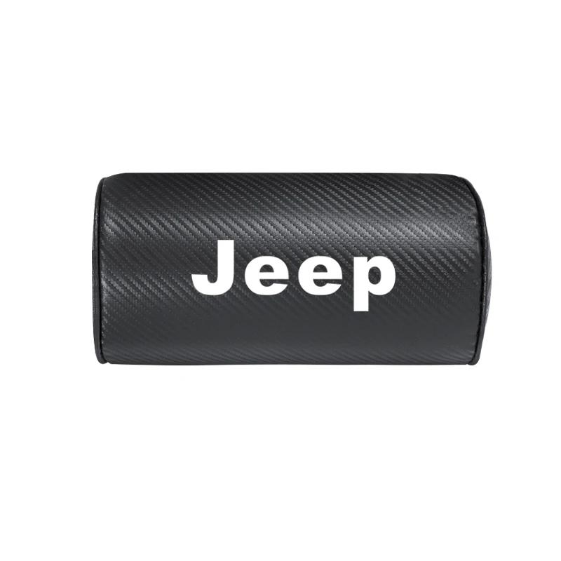 

For Jeep 1Pcs Car Seat Headrest Carbon Leather Neck Pillow For Jeep Grand Cherokee Wrangler JK Gladiator Compass Renegade Wag