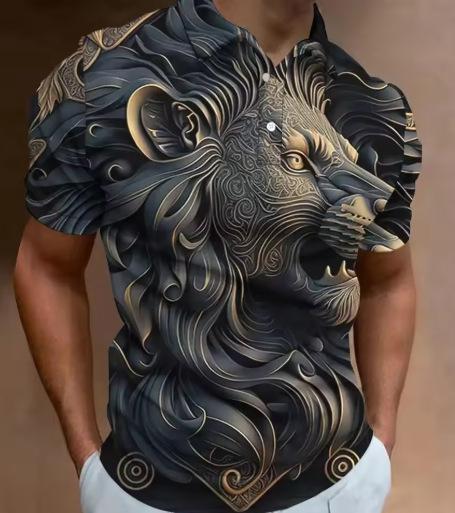 Men's retro polo shirt 3D animal print golf short-sleeved T-shirt quality fashion trend short-sleeved polo shirt t-shirt