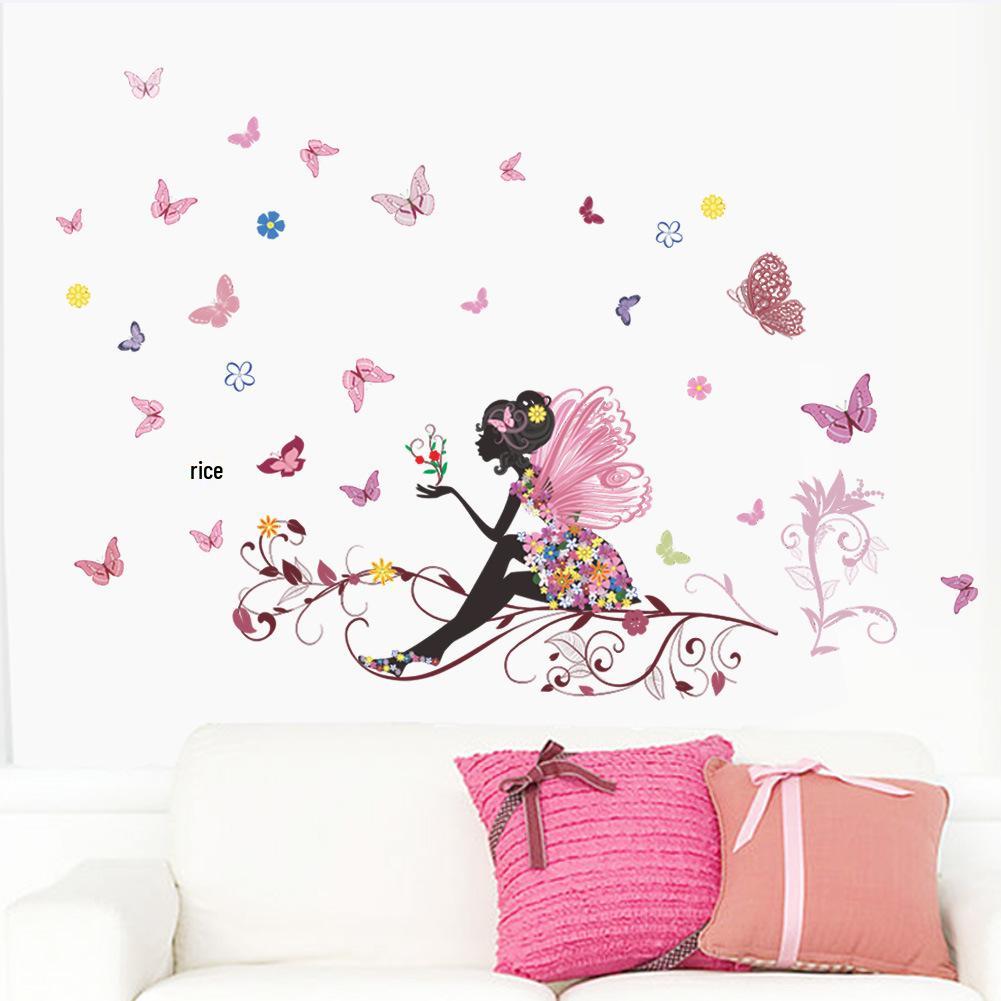 Flower Fairy & Butterflies Removable Wall Sticker for Bedroom/Living Room Decor