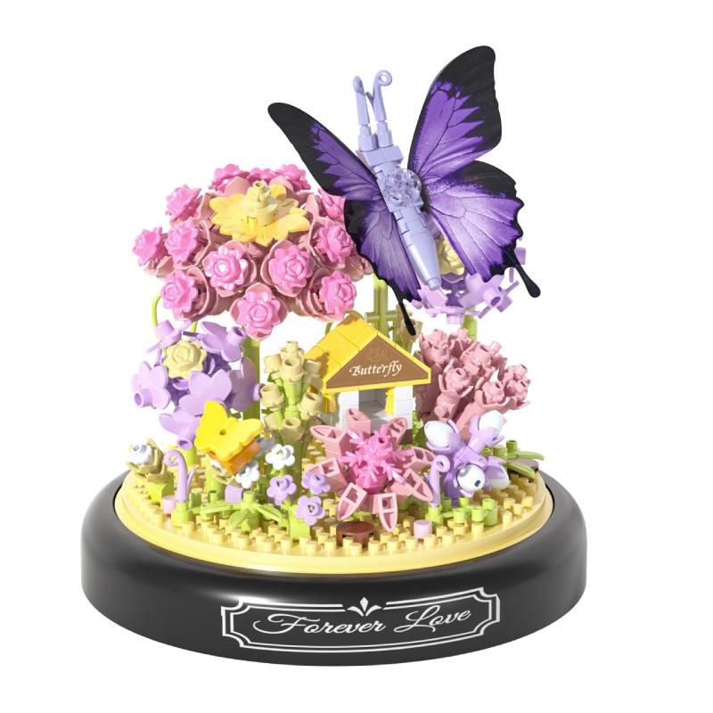 Yu Gao Insect & Hibiscus Rose Building Block Flowers - Compatible with Lego, Assembled Ornament Toys