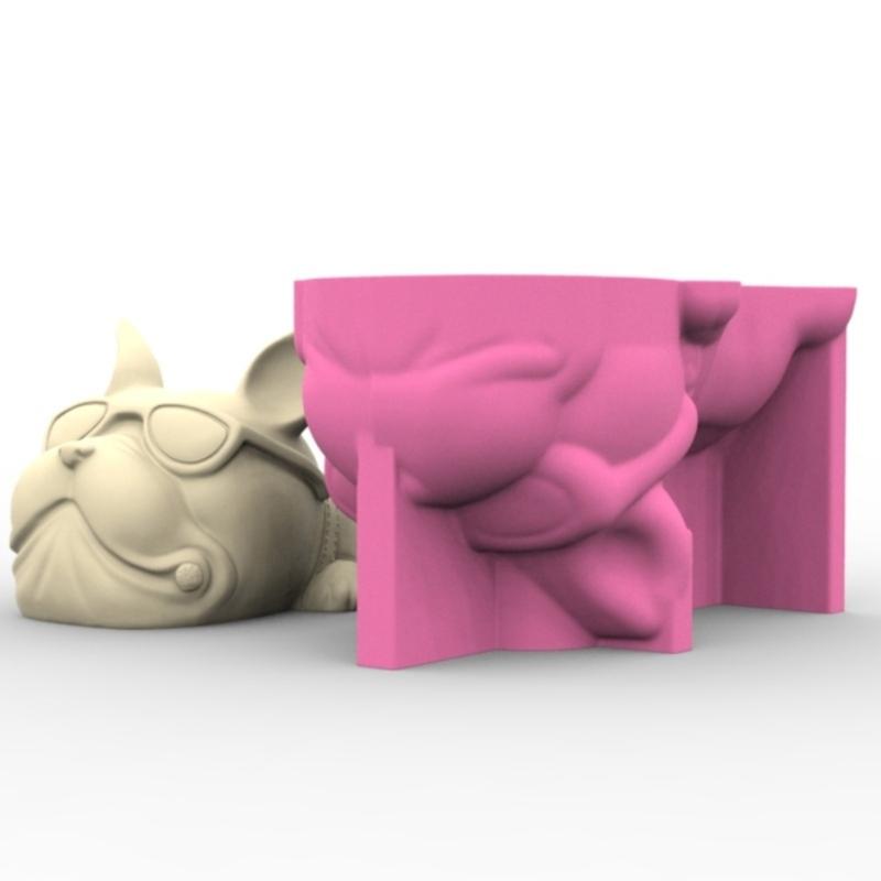Easy Demold Silicone Mould Hand-Making Succulent Planter Moulds Bulldog Shape Suitable for Vases Concrete Pen Holder