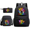 Sac à dos rythmique pour enfants Sac d'école Sac à dos Sprunki en trois pièces Sac bandoulière Trousse pour les classes 1-6