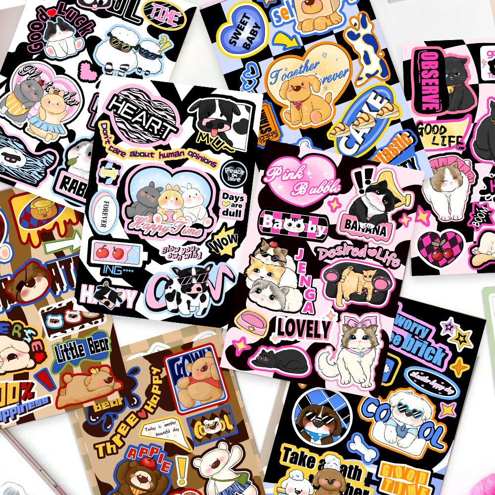8 Pieces of Cute Pet Collage Stickers - Adorable Cats and Dogs for Water Cups, Notebooks, Mobile Phone Cases and Sticker Art