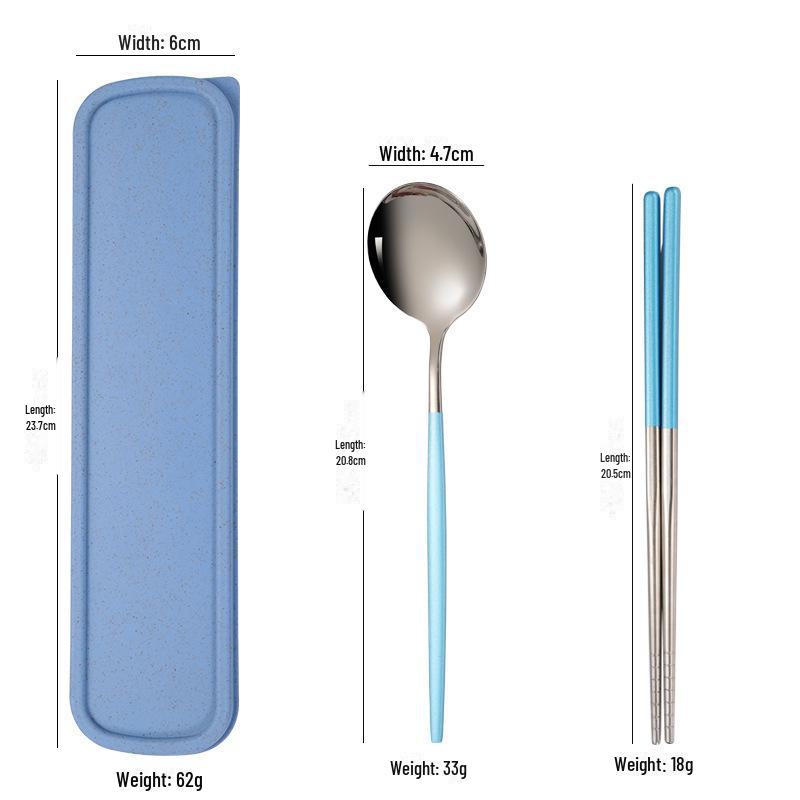 Stainless Steel Portable Tableware Set: Chopsticks, Spoon, Fork - Customizable Student/Outdoor Gift with Logo.