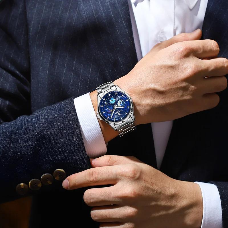 POEDAGAR Luxusní pánské náramkové hodinky Luminiscenční Vodotěsné Chronograf Datum Pánské hodinky Nerezová ocel/Kožený řemínek Pánské křemenné hodinky
