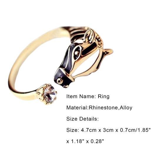 Women Fashion Horse Head Rhinestone Opening Finger Ring for Party Club