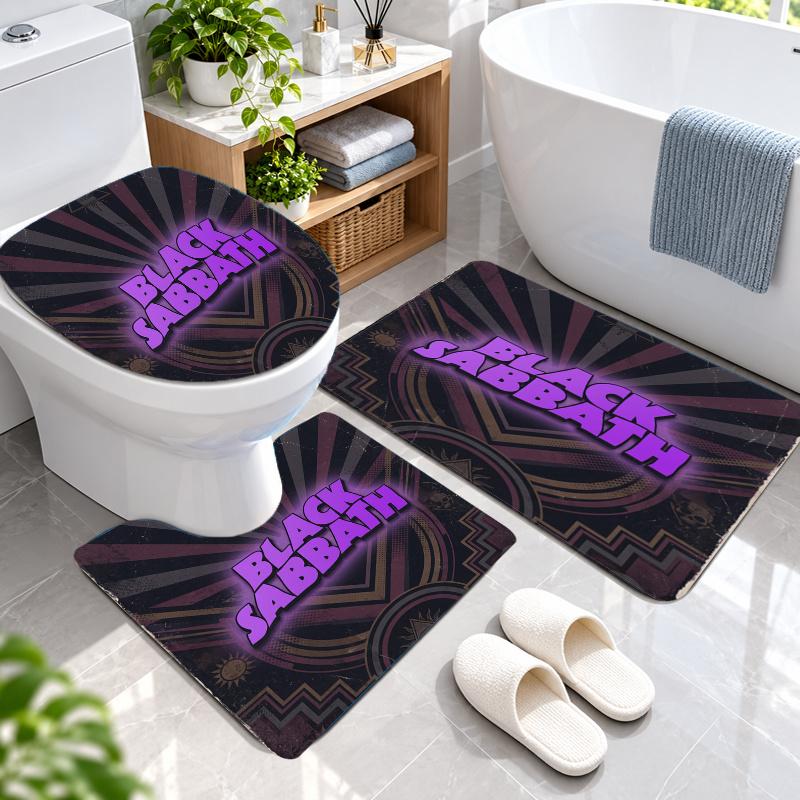 3Pcs Flannel Toilet Mat Set Black Sabbath Bathroom Rug Bath Carpet Non Slip Home Decor
