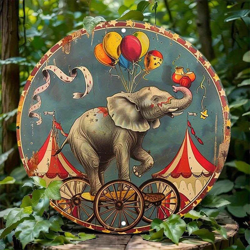 Circus Elephant Metal Sign Vintage Wall Decor Home Bar Room Aluminum Art 20x20cm(8x8inch)