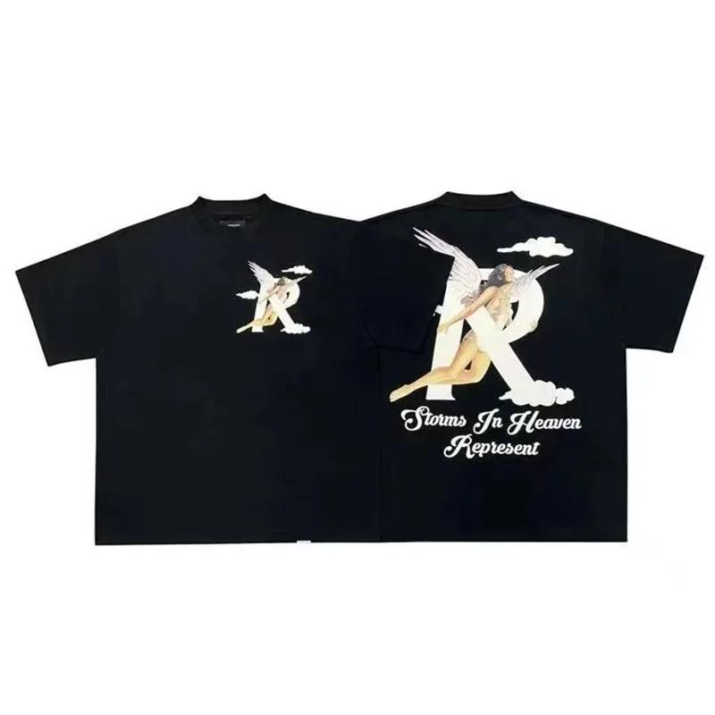 Unisex and WoUnisex Short Sleeve T-shirts, Angel and Cloud Print Cotton Casual Shirts Hip Hop Style Fashion Summer Dress Oversized