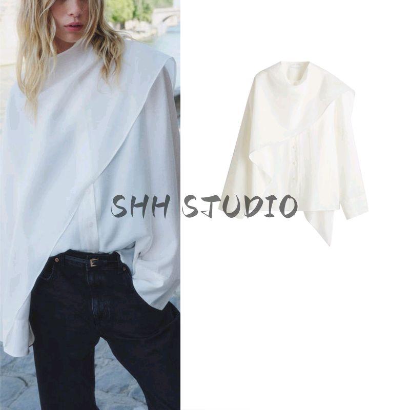 New Fall Women's Clothing French Style Design Asymmetrical Loose Swing Collar Long Sleeves Cloak Tops 1308246