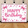 2D Minimal Pink Bow Watercolor Birthday Photography Backdrop Banner