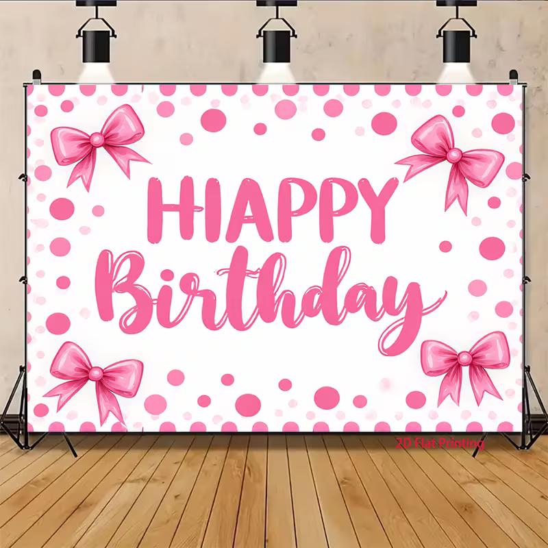 2D Minimal Pink Bow Watercolor Birthday Photography Backdrop Banner