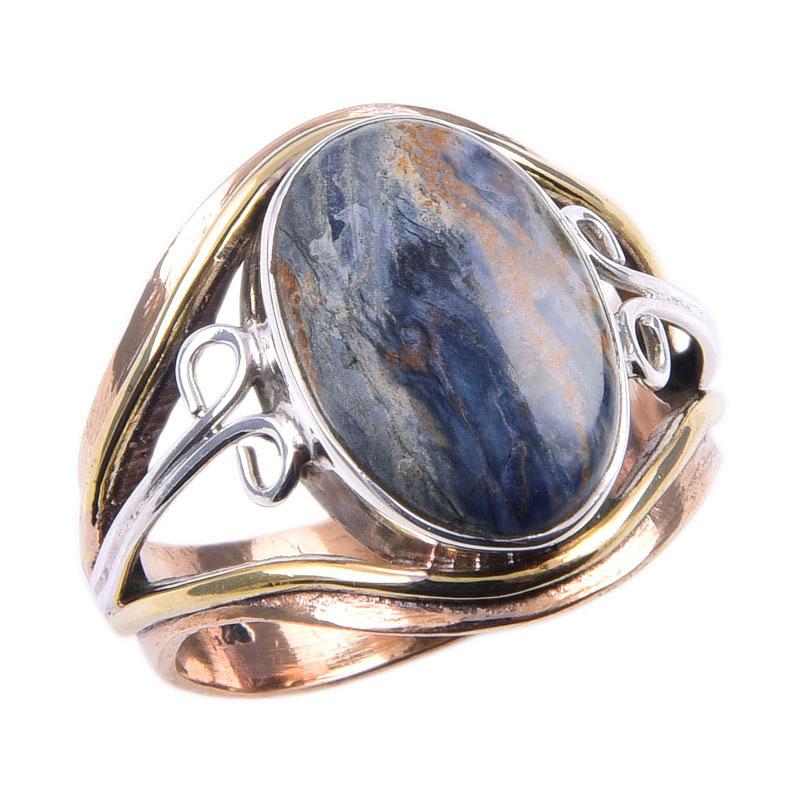 Natural Pietersite Gemstone 925 Sterling Silver Jewelry Two Tone Ring S.7.5 g0R35