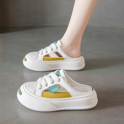 Thick-soled Bag Head and Half Slippers for Women's Summer Wear New Spring Canvas Shoes One-pedal Lazy Shoes