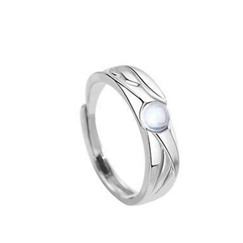 Fashion Retro Coloured Glaze Moonstone Couple Ring Angel and Demon Black White Couple Ring Adjustable Ring Jewelry Gift
