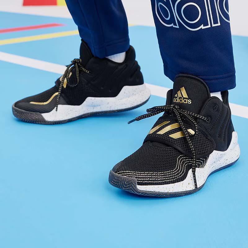 New Adidas Deep Threat Primeblue J Abrasion Resistant Low Top Children's Basketball Shoes Black Gold Teenagers S29014