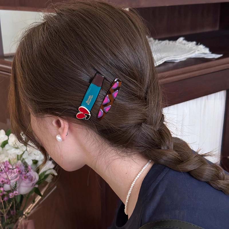 Korean Colorful Drip Oil Love Heart Hair Clip For Women Elegant Acetate Side Bangs Clip Duckbill Clip Barrettes Hair Accessories
