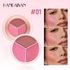 HANDAIYAN Tri-Color Blurring Blush Palette Matte Cream Blush Mud Natural Soft-Focus Long-Lasting Waterproof Face Makeup Cosmetics