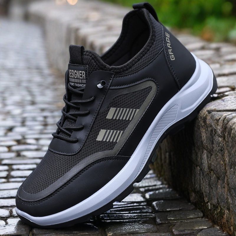 

Fashion 2025 Summer New Men s Fashion Soft Bottom Anti Slip Wedge Sneakers Breathable Mesh Hollow Lightweight Comfortable Casual Shoes 39 чёрный