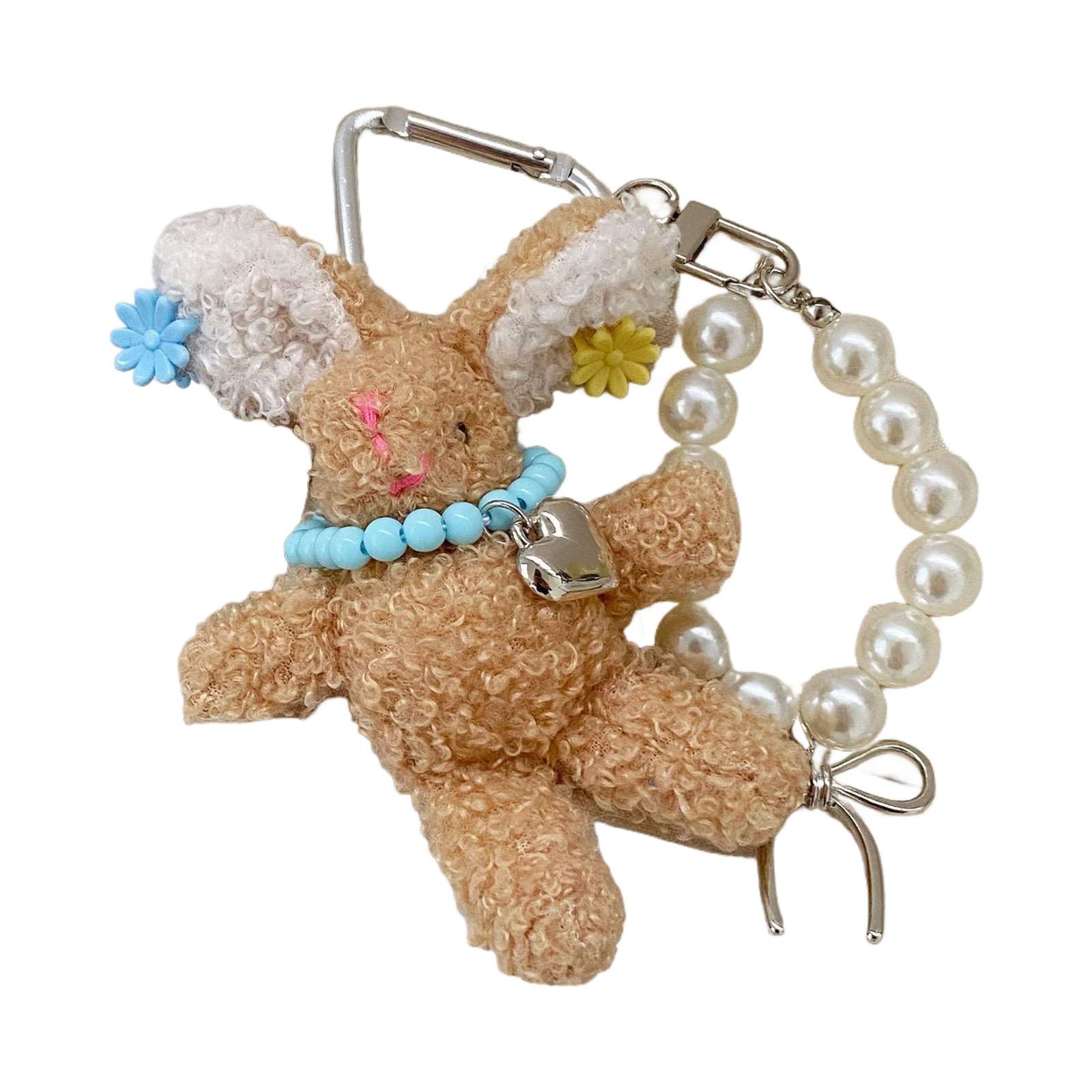 

Elegant Handmade Plush Rabbit Keychain Cartoon Animal Key Ring Decoration for Bag key Phone Accessories коричневий