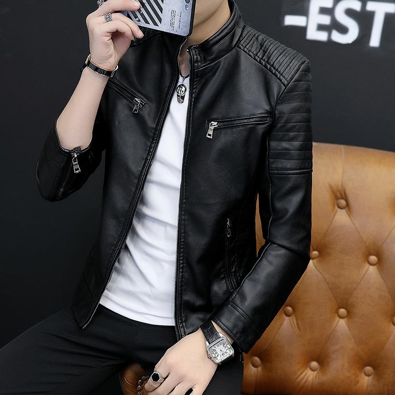 Spring and Autumn Trendy Motorcycle Style Velvet for Men Fashionable Men's Casual Punk Stand-up Collar Windproof Jacket
