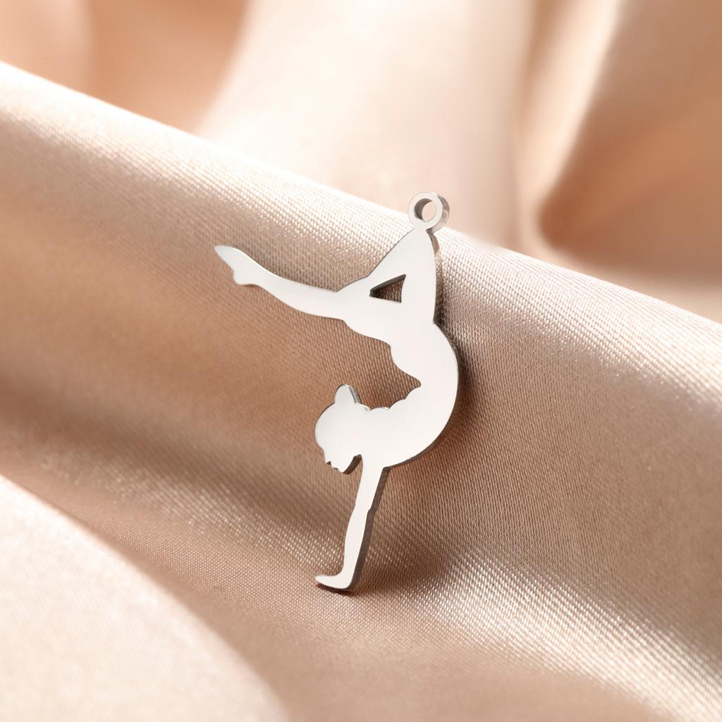 Teamer 5pcs/lot DIY Gymnast Sporter Charms Stainless Steel Gymnastics Dancer for Necklcae Bracelets Keychain Jewelry Making Gift
