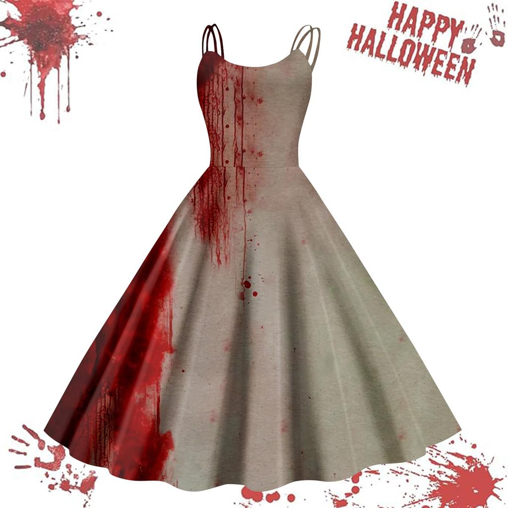 Kvinners avslappede Halloween-trykte seler vintage kjole