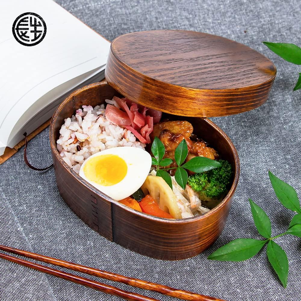 Osaka Choseido Magewappa Bento Single Lunch Bonus Beige Band Box, Oval, Tier, Divided, Band, Included, Small, 450cc,