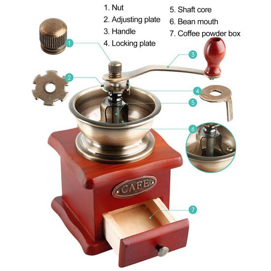 Wygodna, trwała, oszczędzająca pracę, solidna, klasyczna, ręczna korba drewniana szlifierka do ziaren do ręcznego młynka do kawy w kuchni