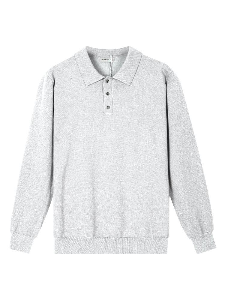 Herbst Winter High-End Herren Poloshirt Pullover mit Kragen - Mittelalter Business Stil, Warme Strickware mit langen Ärmeln.