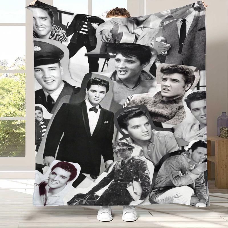 Vintage E-Elvis Graceland Rock 'n' Roll Flannel Throw Blanket,Cozy Blanket for Bed,Sofa,Living Room,Picnic,Camping,Home Decor