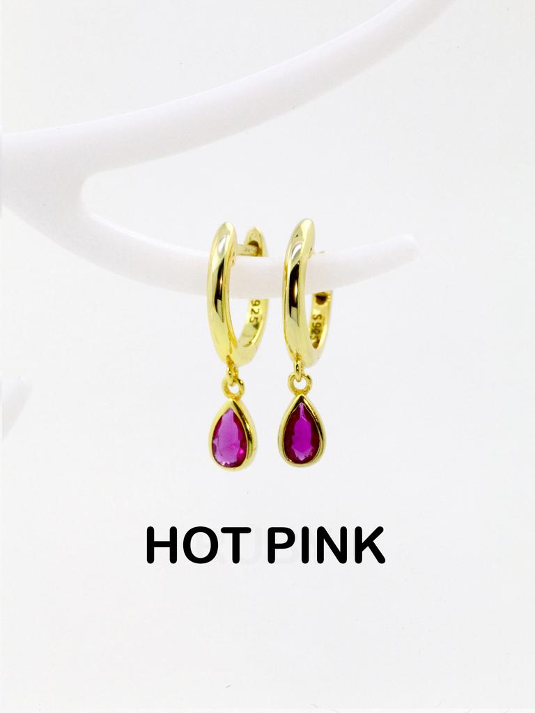 2207ER2 S925 Sterling Silver Teardrop Hoop Earrings Muti Color Zircon CZ Circle Round Loops Crystal Women Piercing Earring