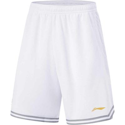 Li Ning Série Profissional de Basquetebol CBA Calções Desportivos Simples Confortáveis Respiráveis Calções Masculinos Branco AAPU193-2