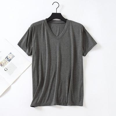 Men Summer Fitness T-shirt Solid Color Seamless V Neck Short Sleeves Plus Size Loose Thin Stretchy Soft Breathable Quick-drying