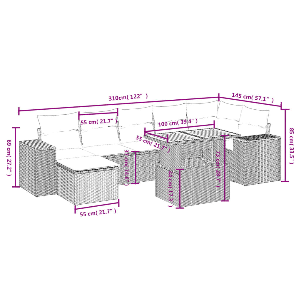 Vidaxl 8-Cz. Zestaw Mebli Ogrodowych Z Poduszkami, Szary, Polirattan