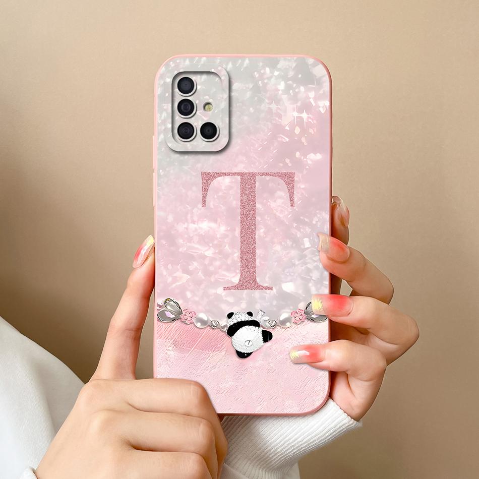 

For Samsung Galaxy A51 A71 A31 Case Cute Panda Letter Soft Smooth Liquid Silicone Full Protection High Quality Phone Back Cover Samsung A31