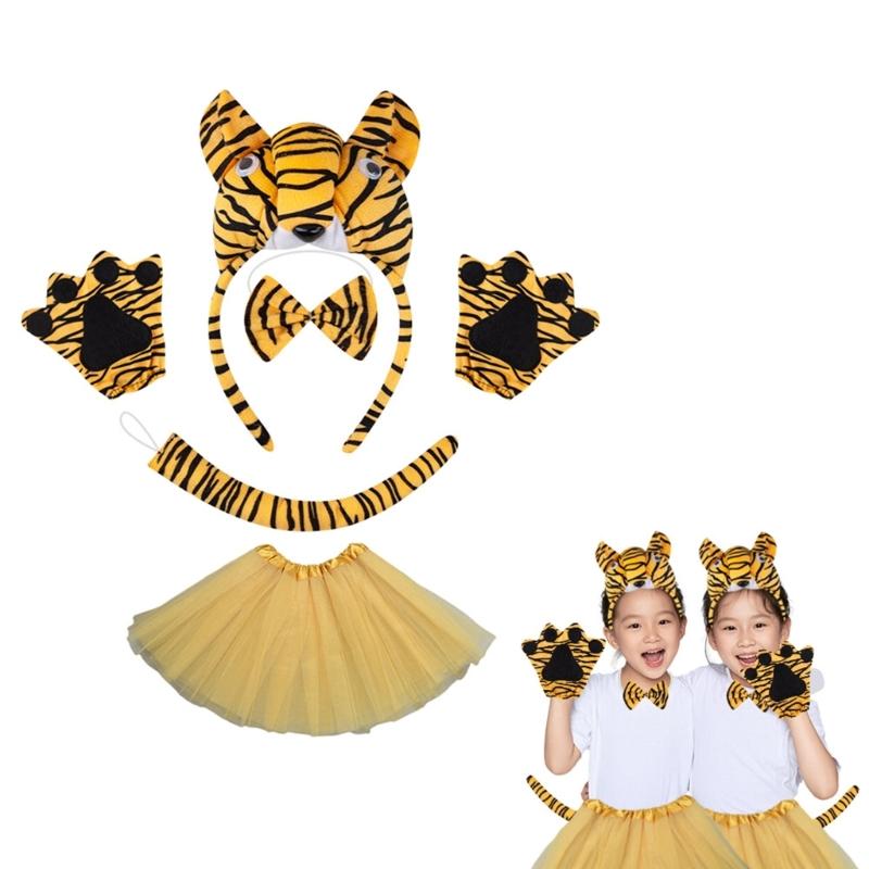 1/3/4/5Pcs Kids Girls Tigre Costume Accessories Set Tigre Ears Headband Bowtie Tigre Tail Tutu Skirt for Animal Party