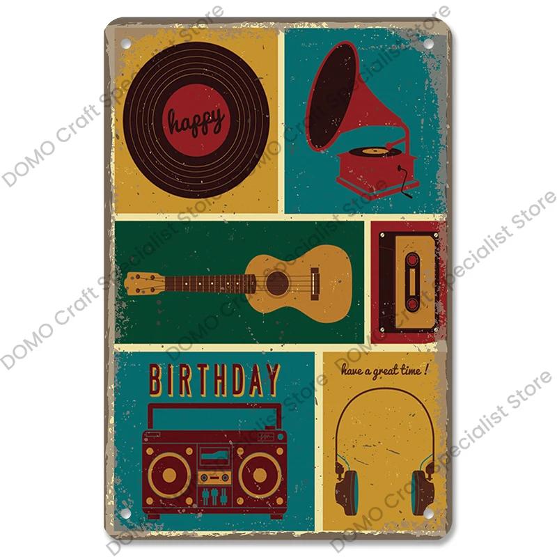 Retro Music Metal Tin Signs - Ideal for Music Party! Features CD, Radio, Guitar. Decor for Bar, Club, Living Room.