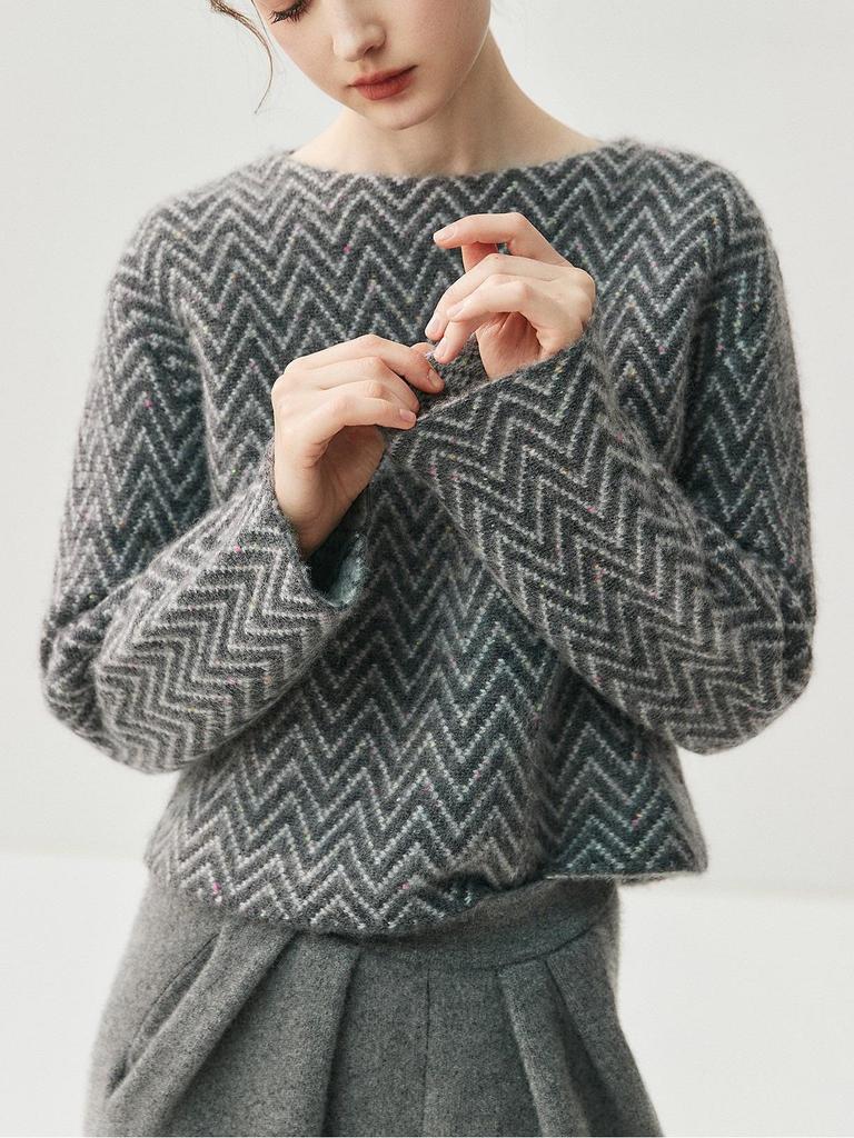 Stylish One-Shoulder Thickened Striped Cashmere Sweater - 2025 Autumn/Winter Collection