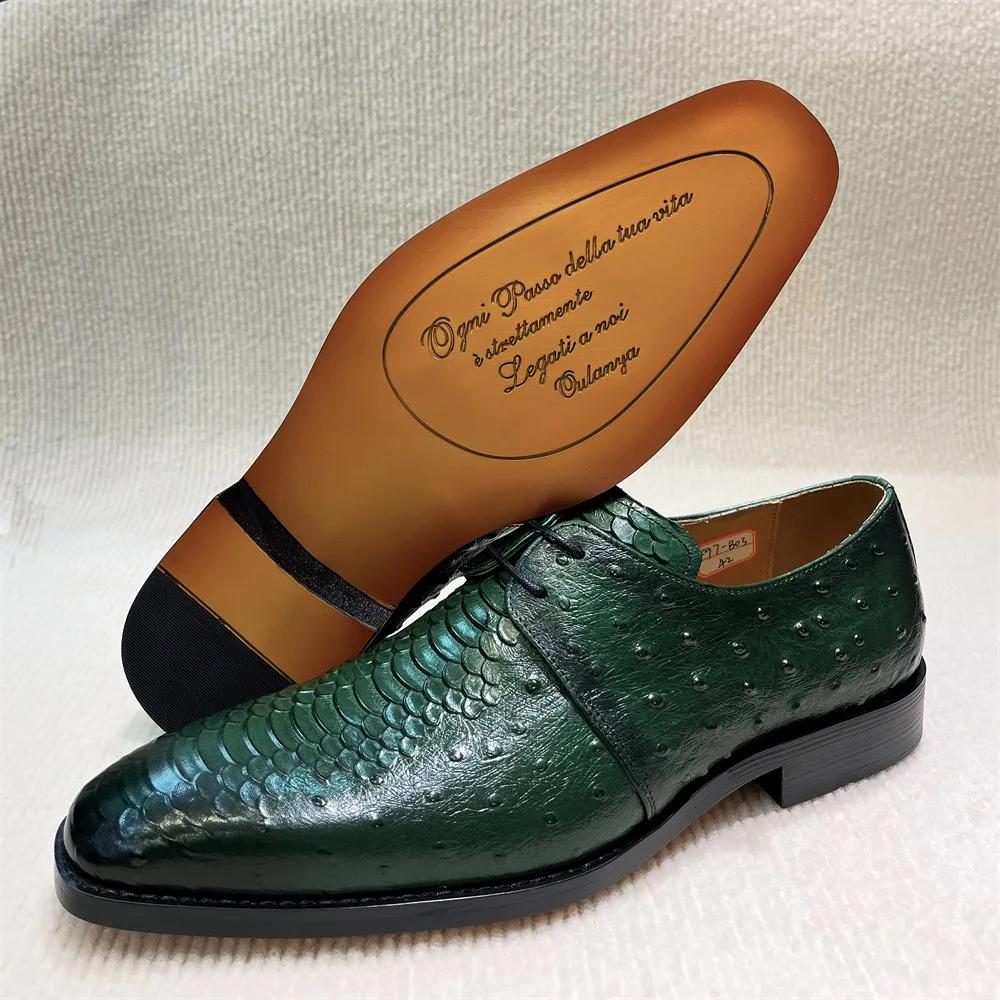 Fashion Classic Men's Business Oxford Shoes Green Genuine Cowhide Leather Formal Lace-Up High-Quality Shoes for Office And Wedding