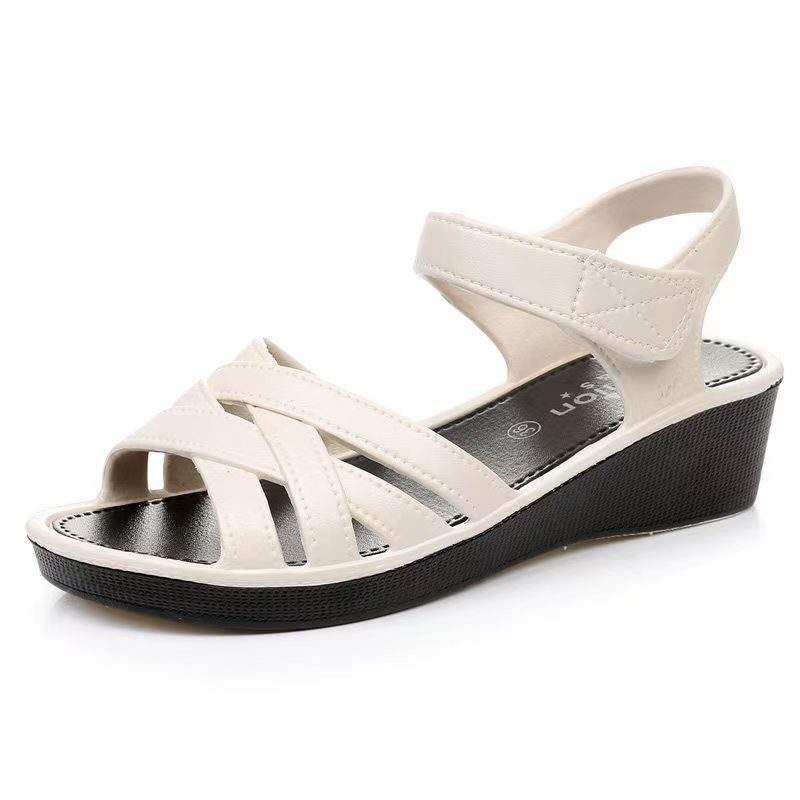 2026 New Women's Summer One Word Wedges Casual Sandal Soft Sole Non Slip Hook Outdoor Mom's Sandals Elderly Sandals