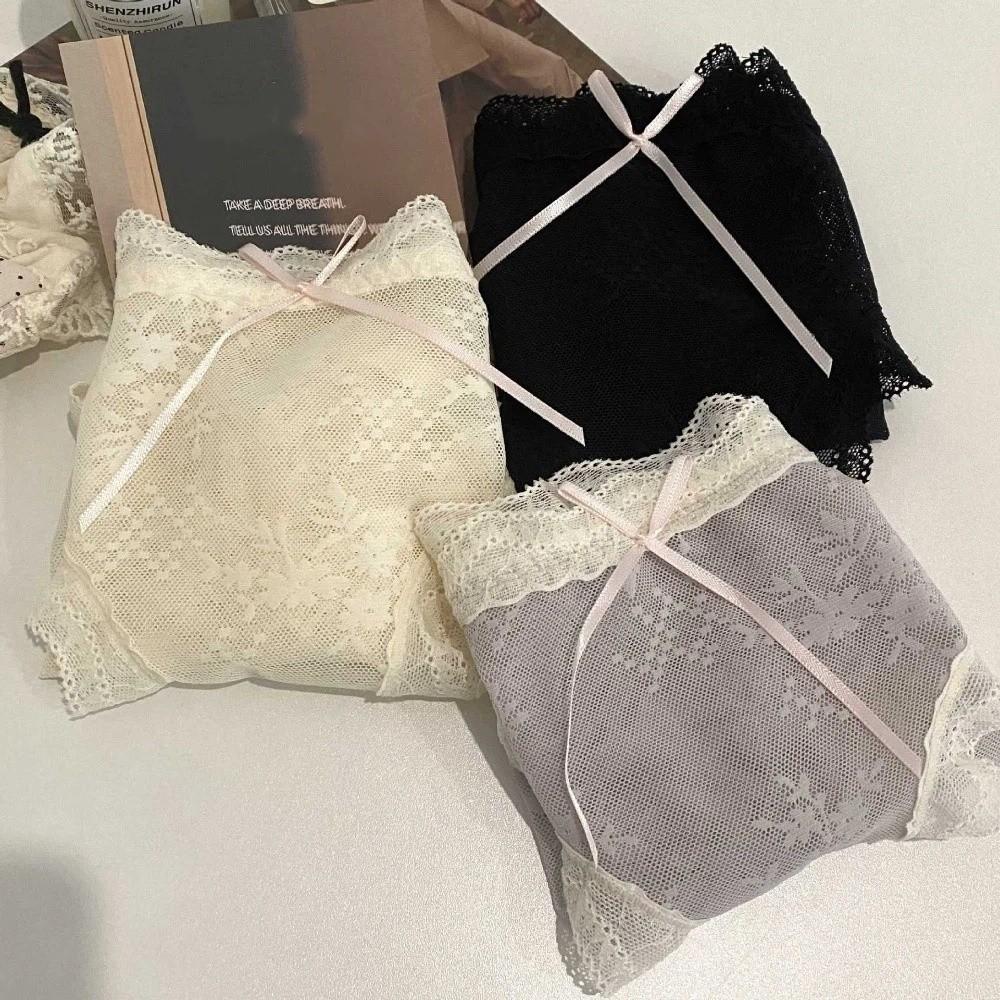 Mid Waist Lace Panties Briefs Mesh Lace Briefs Breathable Underwear for Women  Female Lingerie