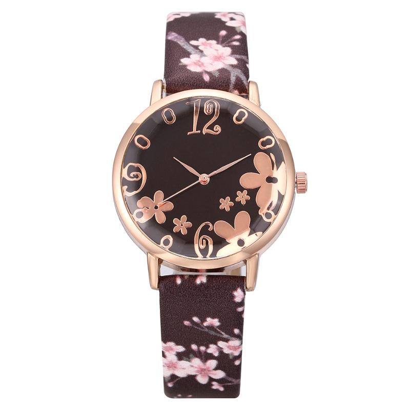 Trendy Floral Digital Art Women's Quartz Watch with Leather Strap - European & American Fashion