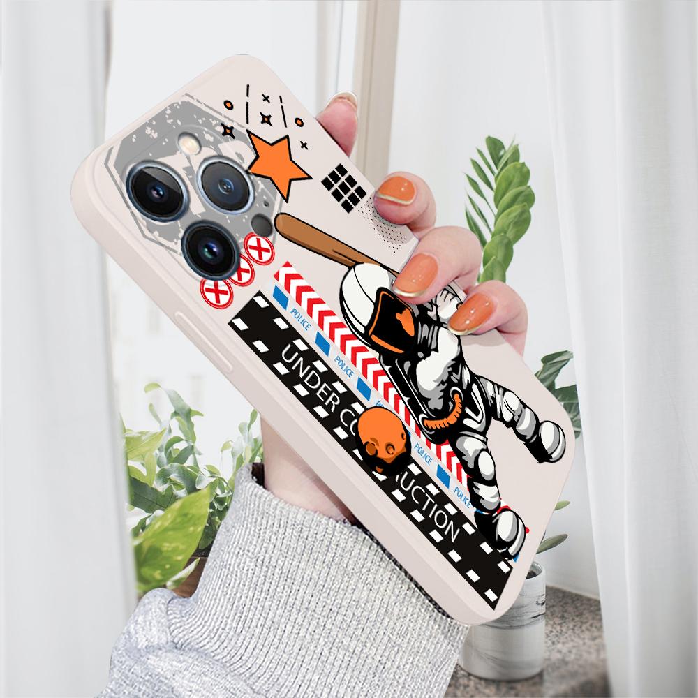 Astronaut Pattern Phone Case for iPhone 15 14 13 12 11 Samsung Galaxy A12 A52 S24 S23 Xiaomi POCO Redmi Soft Square Liquid Silicone Cover Casing