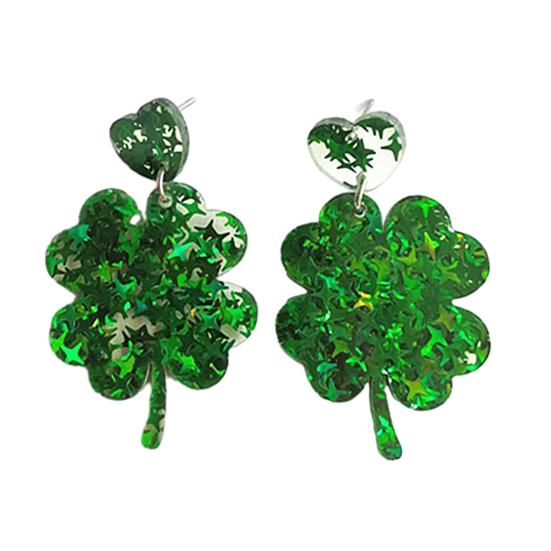 St Patricks Day Earrings Lightweight Acrylic Glitter Shamrock Earrings Sparkly Lucky Clover Dangle Drop Earrings for Women Holiday Party Accessories