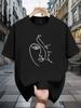 200g 100% Cotton Short Sleeve T-shirt with Artistic Line Drawing Print - White Casual Summer Tee
