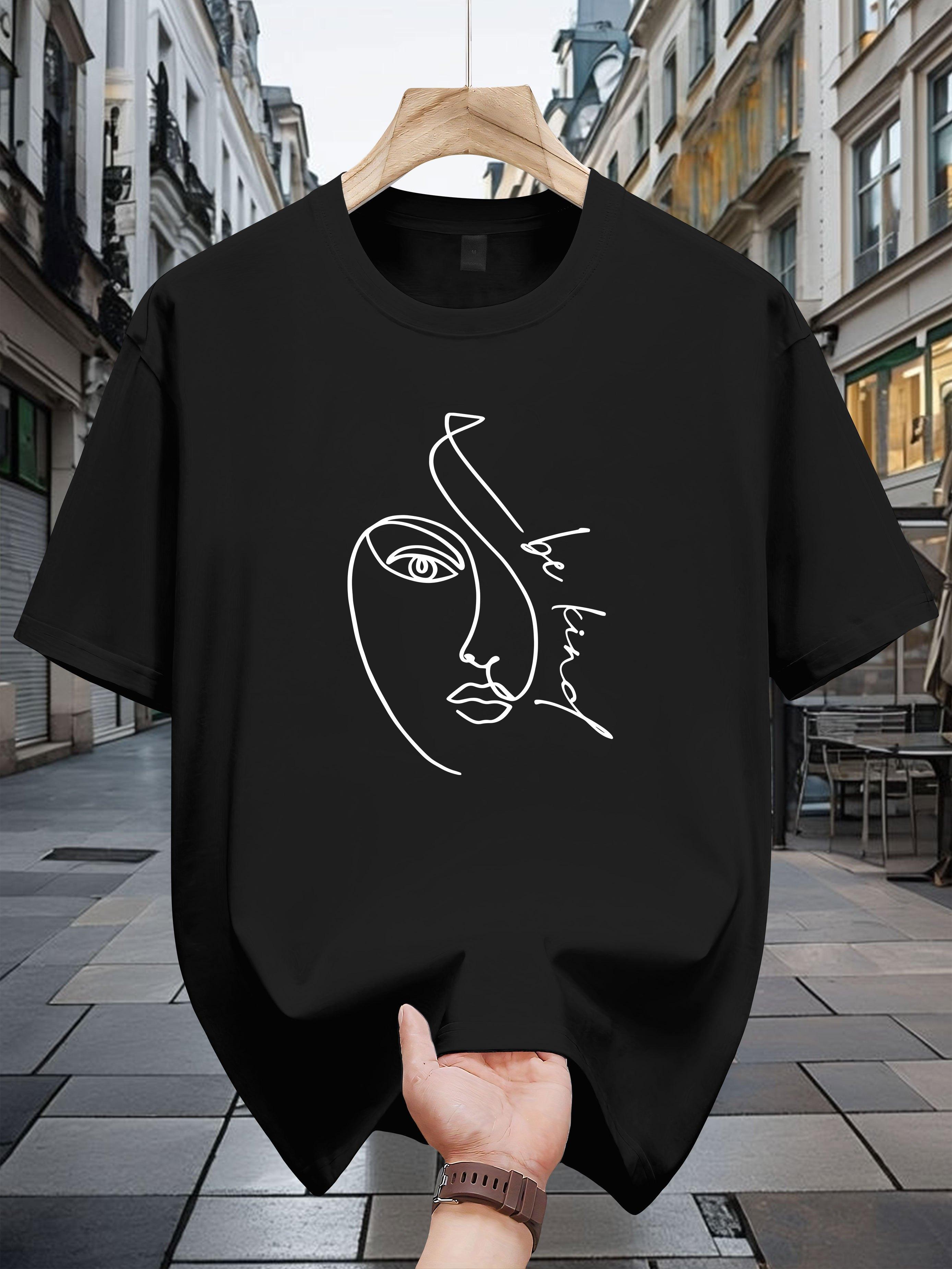 200g 100% Cotton Short Sleeve T-shirt with Artistic Line Drawing Print - White Casual Summer Tee XXXL