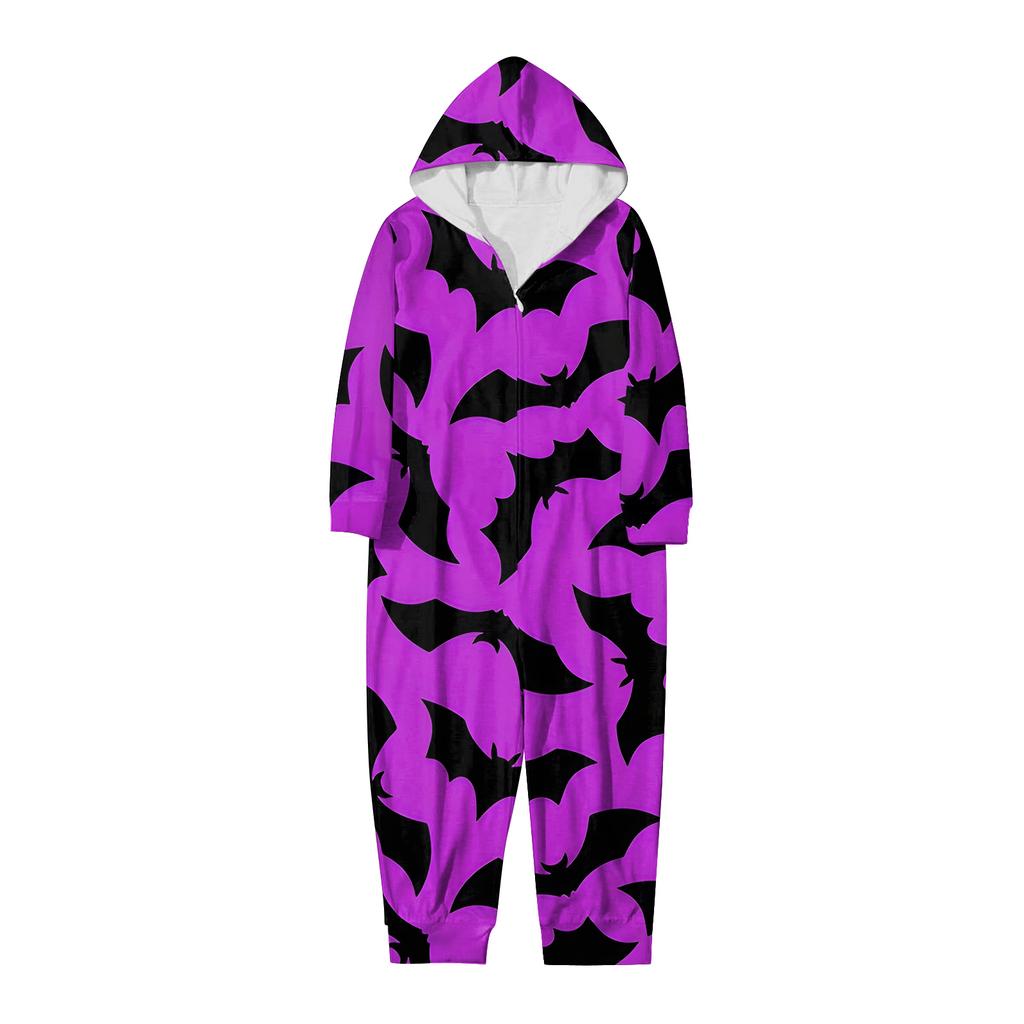 Halloween Printed Family Matching Hooded Long Sleeved Zippered Hooded  Jumpsuit Set
