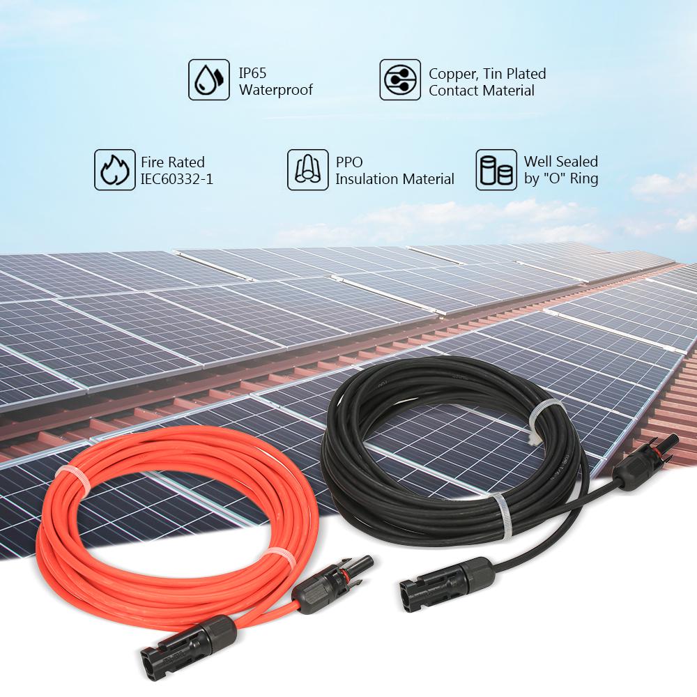 1 Pair 10AWG Solar Panel Extension Cable Wire 10 Feet Black 10 Feet Red/20 Feet Black 20 Feet Red with Female and Male Connector