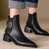 Fashion Women Pointed Thick Ankle Boots  Winter Comfortable Soft Leather Short Boots Woman Fashion Solid Color Slip On Botas Mujer